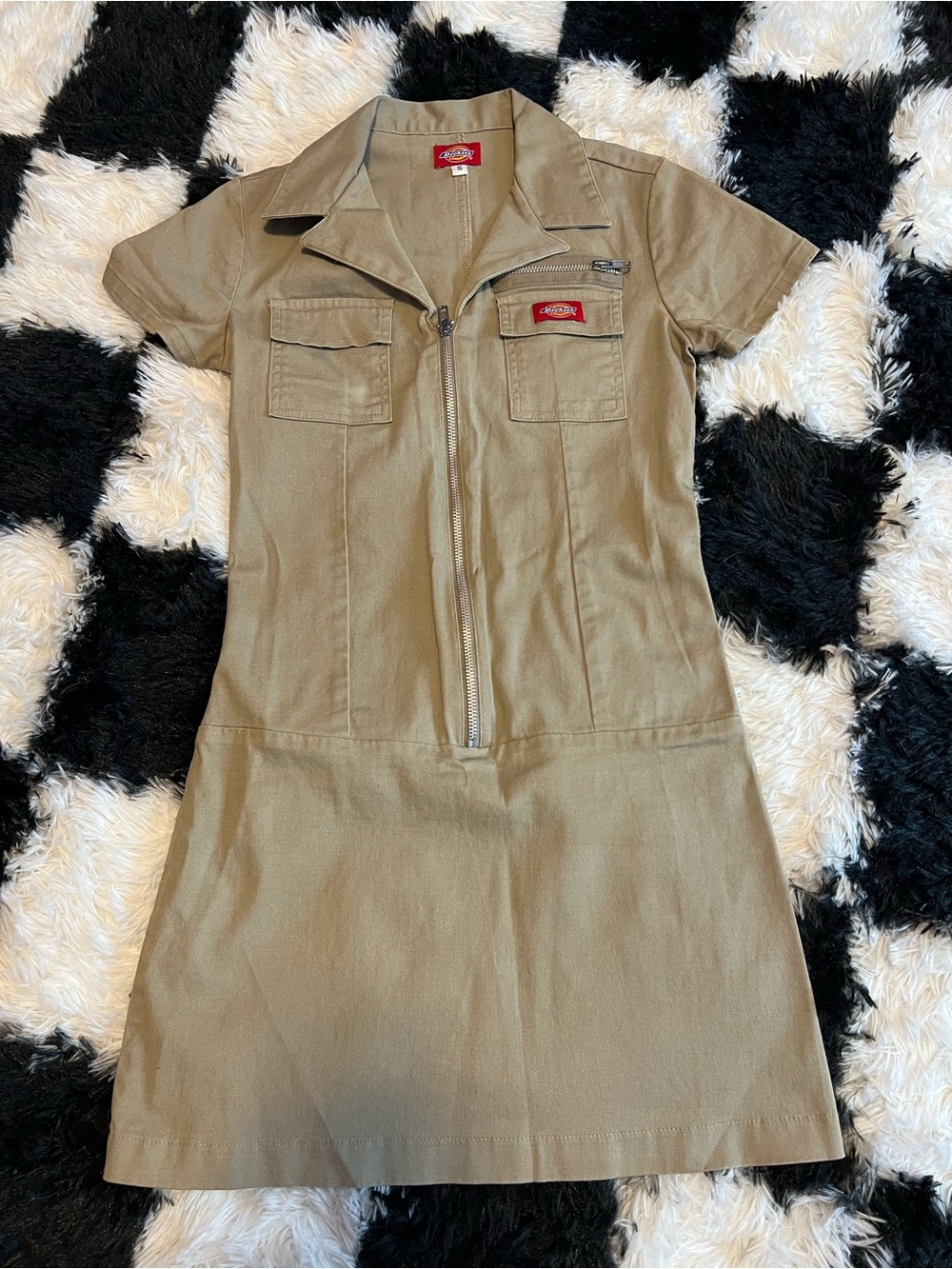 Vintage Dickies Tan Zip-Front Utility Mini Dress